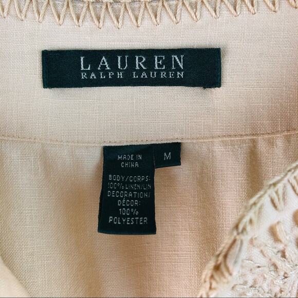 Ralph Lauren cream linen floral embroidered boho coastal tunic top medium - Picture 6 of 7